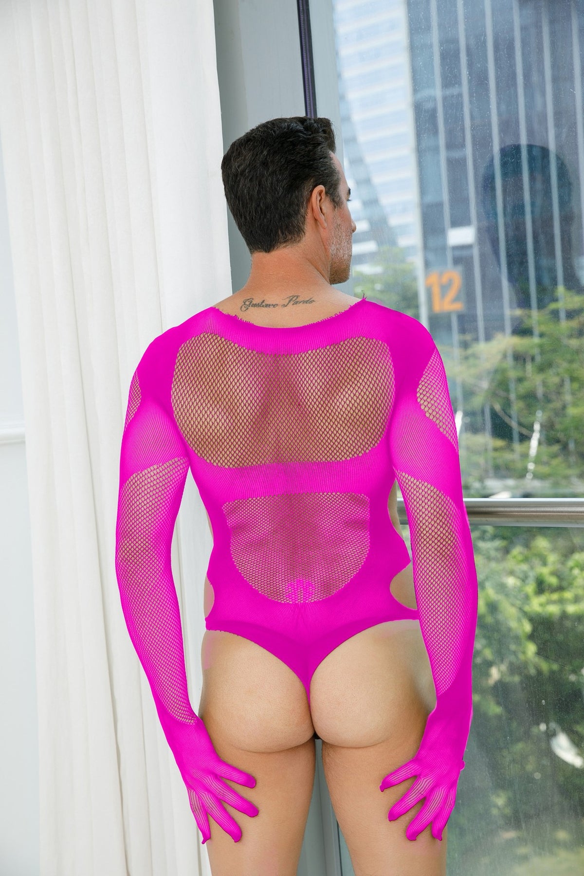 Mens Hollow Out See Through Sexy Mesh Bodysuit