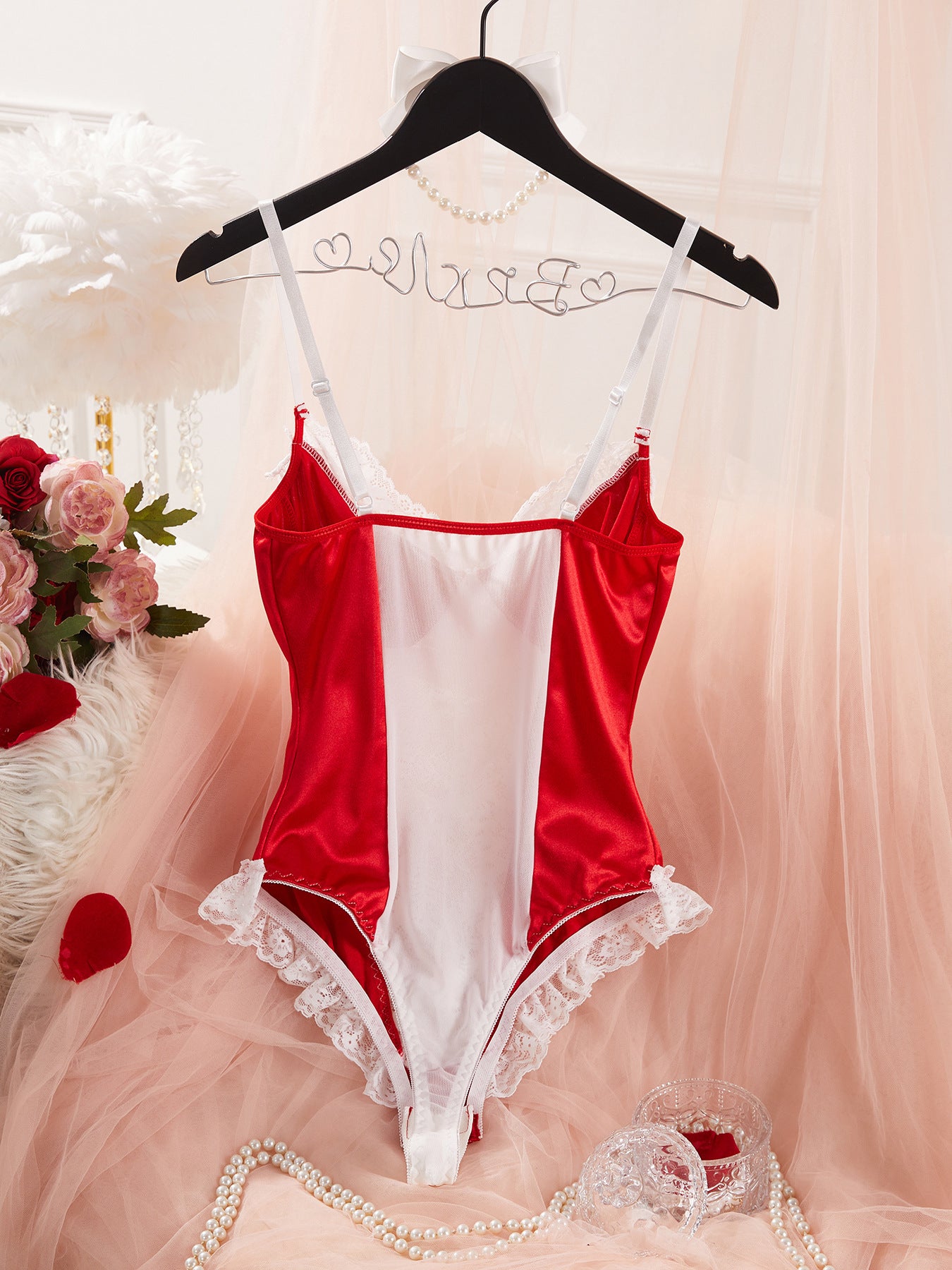 Lace Bow Sheer Satin Bodysuit
