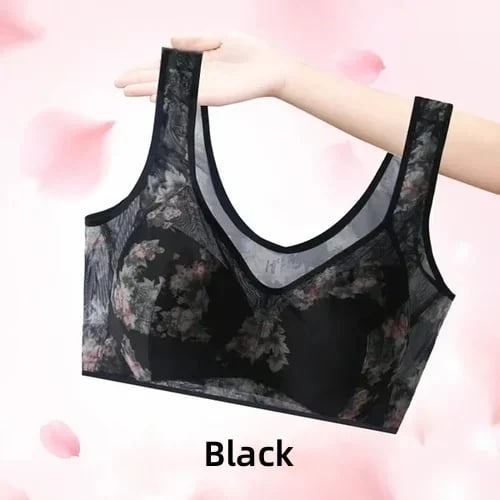 Middle-aged Printed Bra Large Size Thin Style Wireless Vest-style Bra Prevent Sagging Seamless
