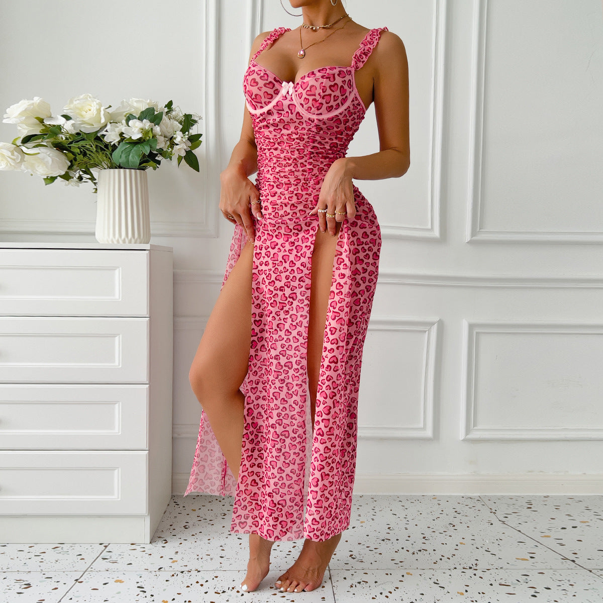 Love High Slit Long Dress Sexy Sling Dress T-Back