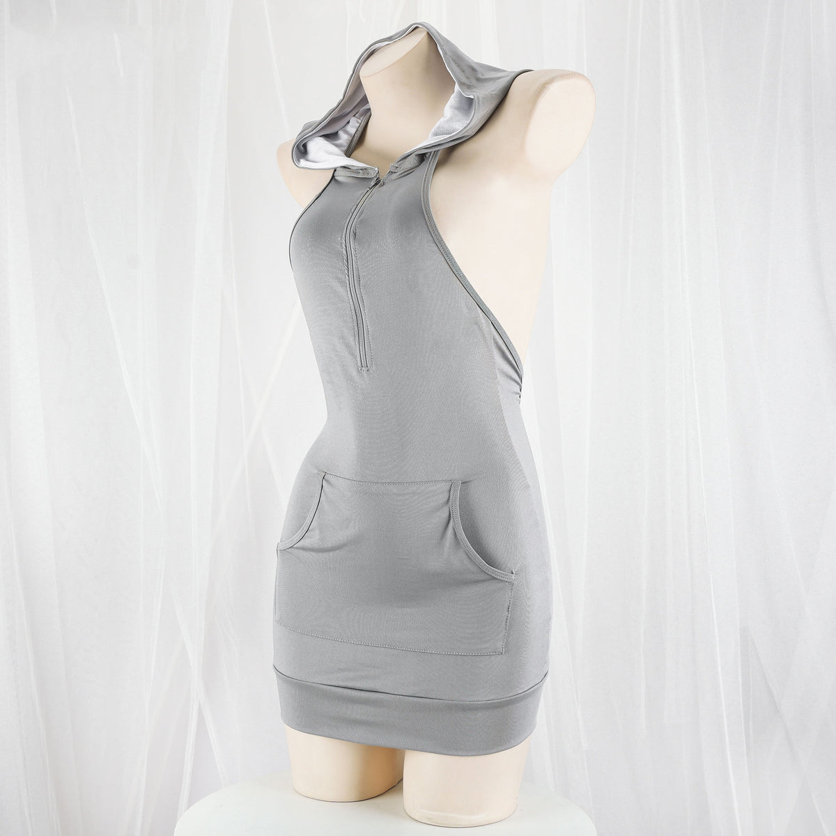 Sexy Backless Hooded Dress Kawaii Zipper Nightdress