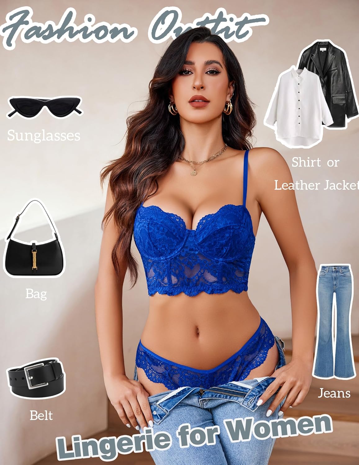Women's Exquisite 2-Piece Lace Lingerie Set V-Neck Corset Tops Bra PantyNightwear