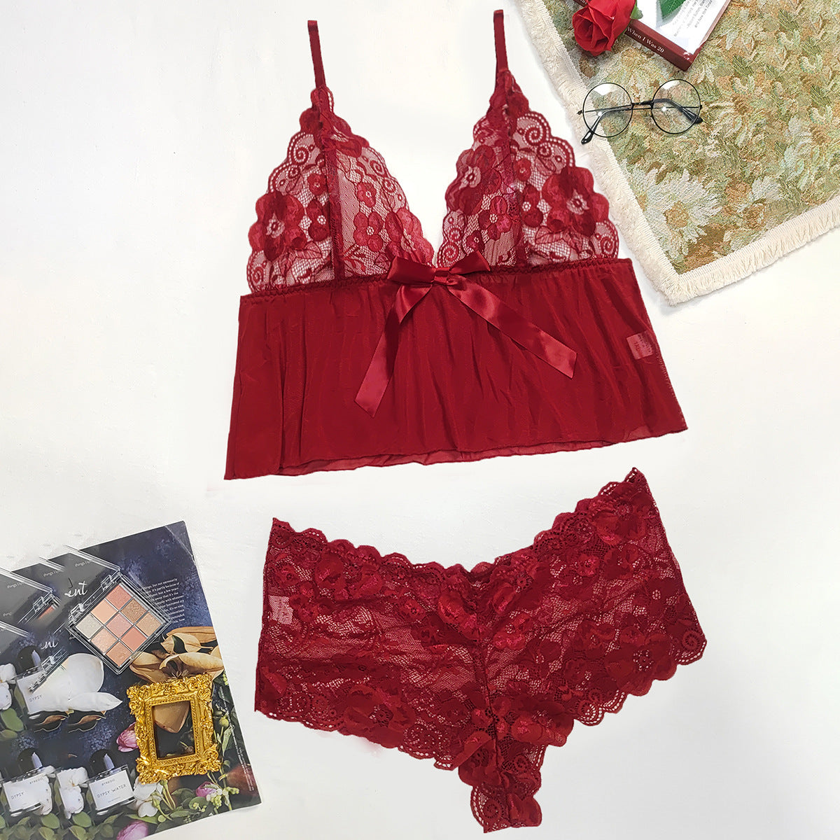 Plus Size Three-Point Lace Sling with Boxer Underwear Sexy Suit