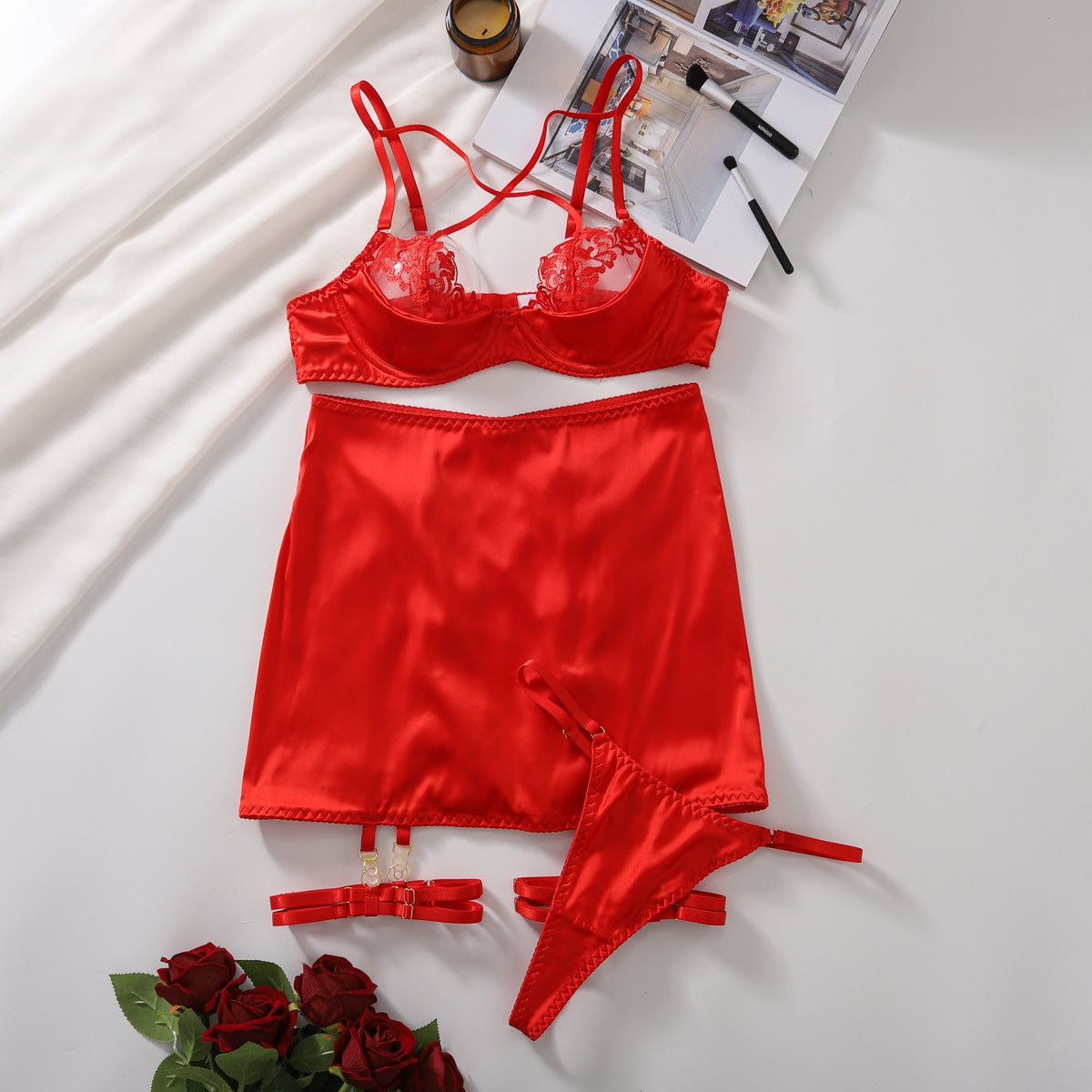Sexy Underwear Cross Strap Hip Skirt Sexy Five Piece Set