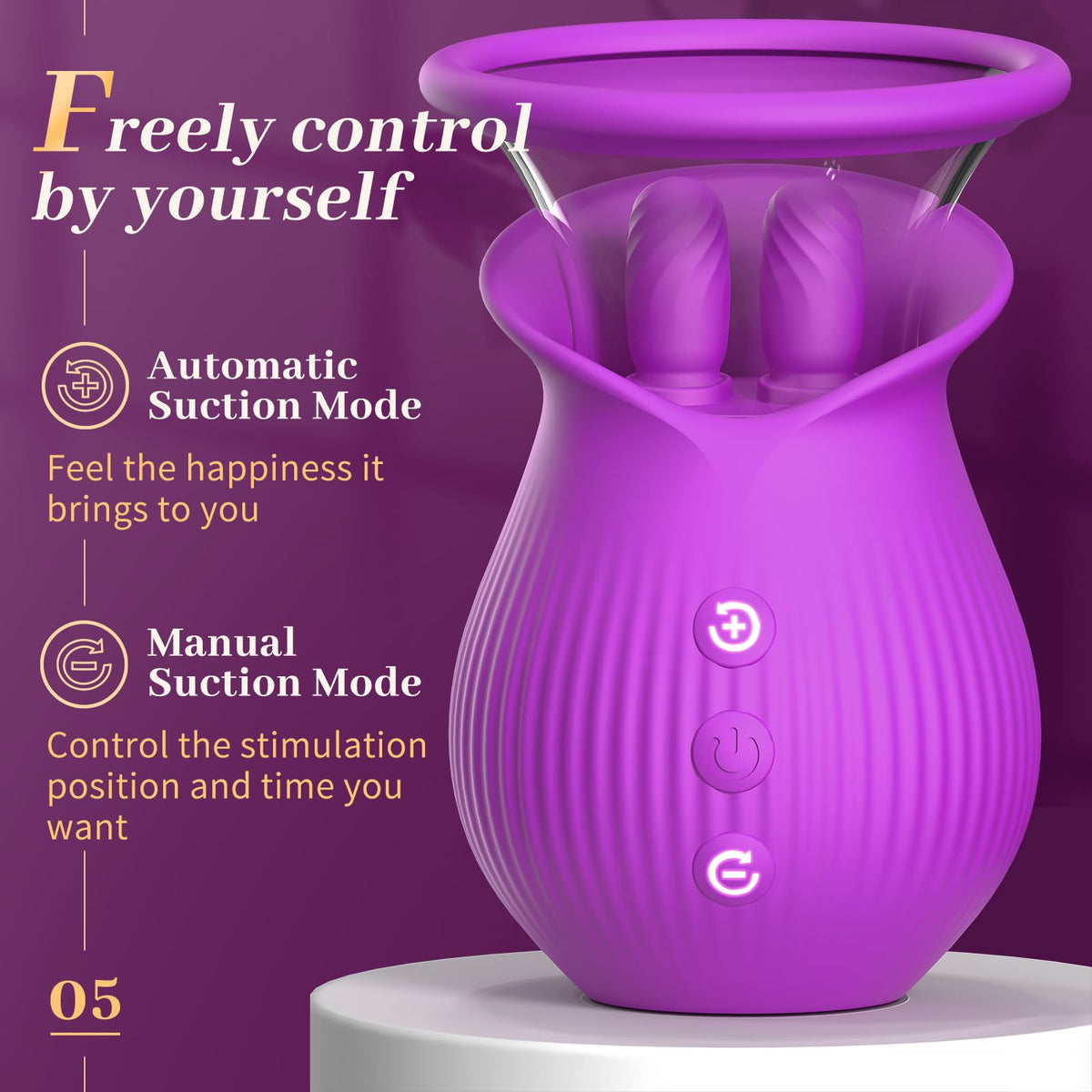 Quusvik - Rose Romeo - 3in1 Rose Sex Toy with 2 Suction Cups, Adult Toys Female Clitoral Nipple Vibrators with 10 Licking Sucking Vibrating