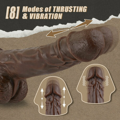Quusvik- 9.05 Inch Realistic 8 Thrusting Vibrating Heating Black Dildo with Remote Control - Quusvik