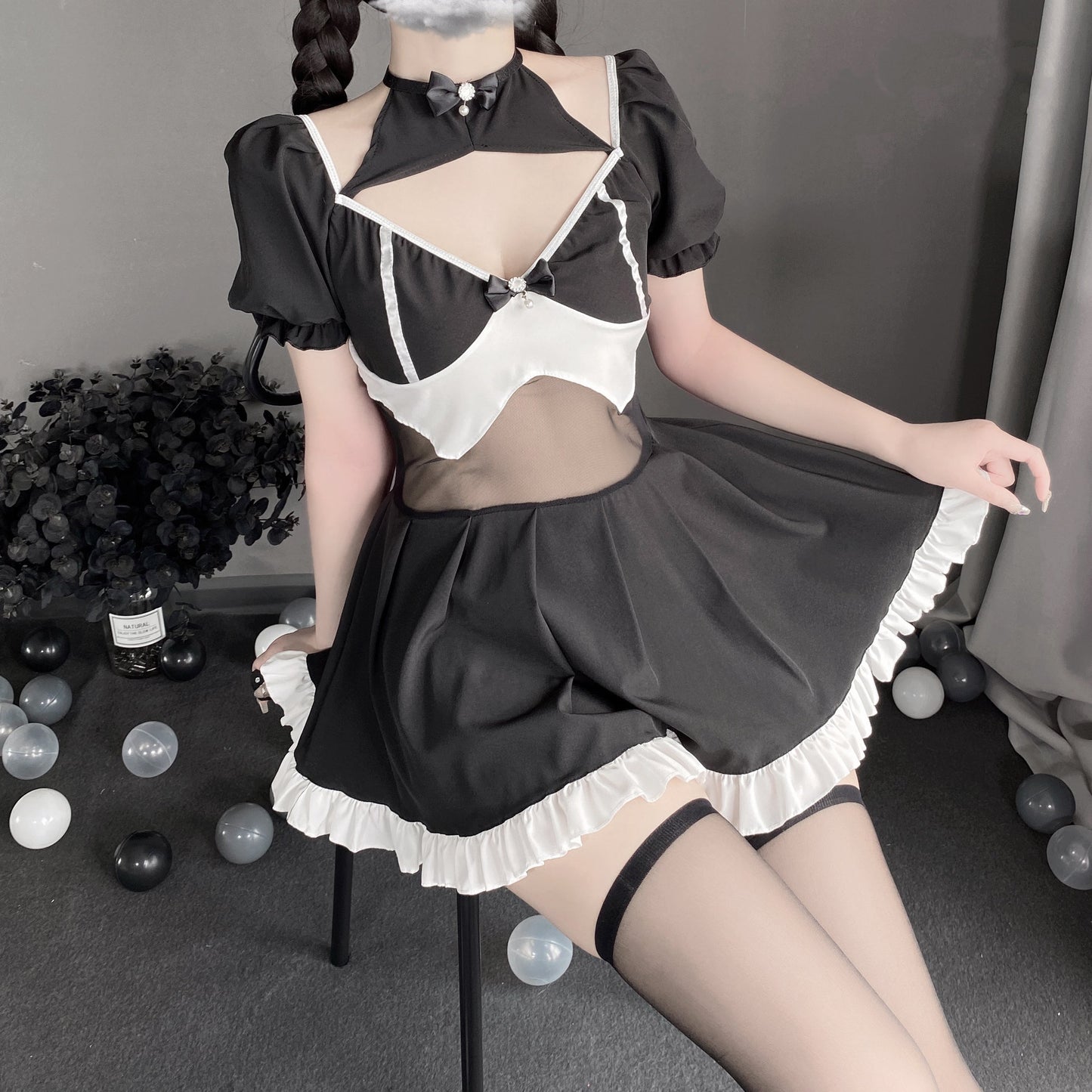 T-2530 One-piece nightdress V-neck sexy short skirt thin loungewear - Quusvik