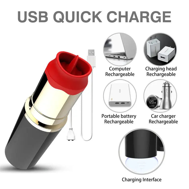Quusvik-Women's lipstick massager vibrator tongue lipstick toy USB charging 8 mode mini - Quusvik