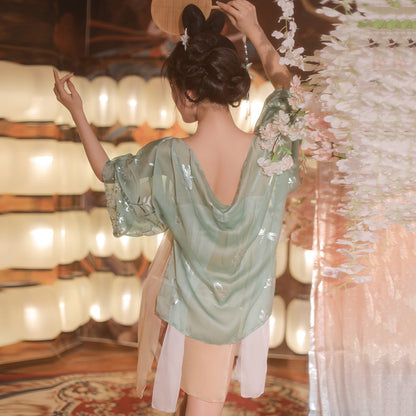 Ancient Style Sexy Chiffon Bra Pajamas Set