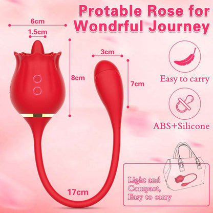 Quusvik 2 In 1 Rose Clitoris Vibrator Tongue Licking Thrusting Vibrator Nipple Stimulator