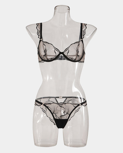 Ruffle Shoulder Strap Bra and Panty Set