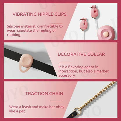 Vibrating nipple clamps, vibrating egg, traction collar, SM woman sex suit, training toys - Quusvik