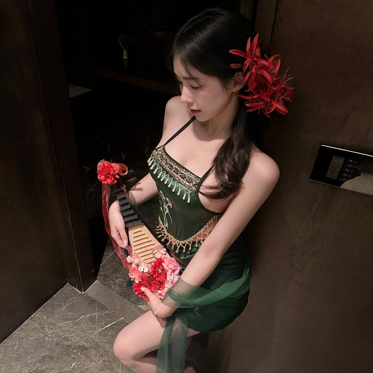 Satin Embroidered Bellyband Sexy Lingerie Set