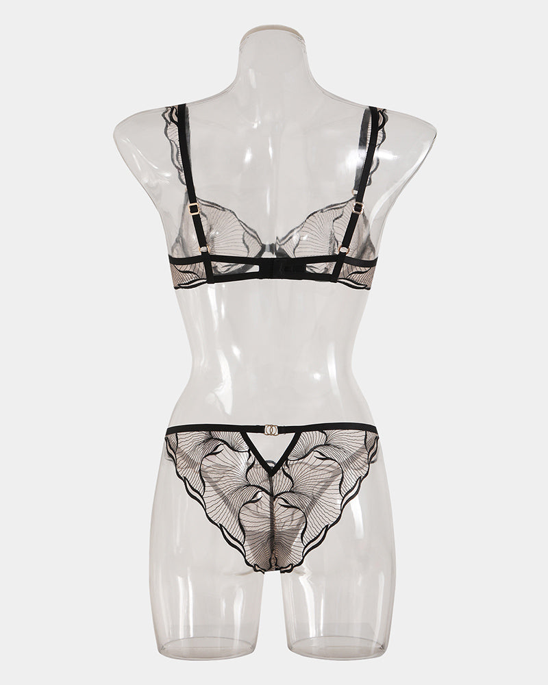 Ruffle Shoulder Strap Bra and Panty Set