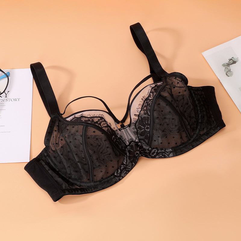 Plus-Size Lace Bra with Adjustable Cups for Large Breasts