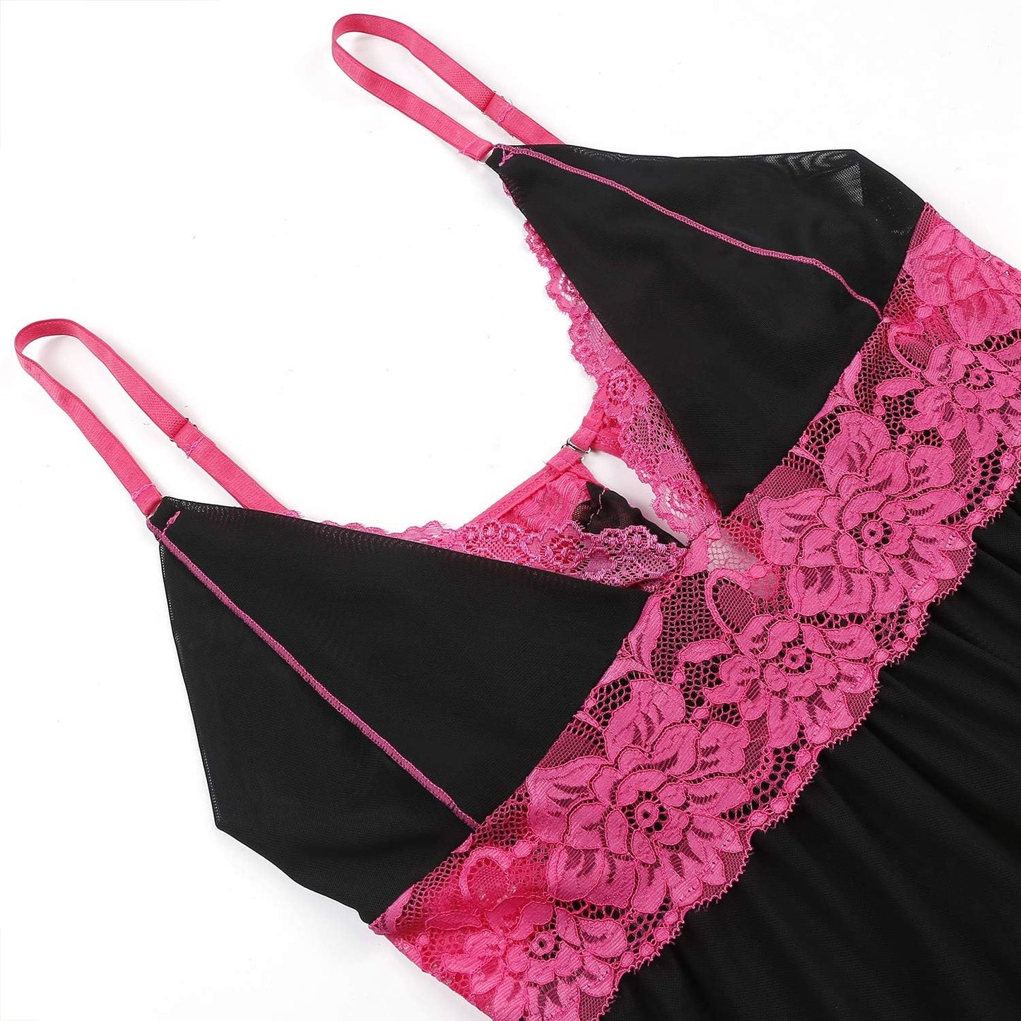 Deep V-Neck Erotic Pajamas Sexy Lingerie with Flower Lace Sleep Dress