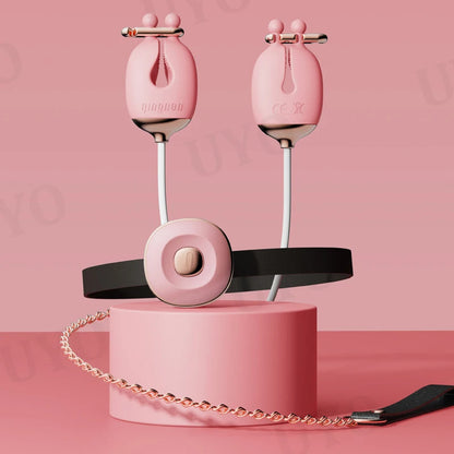 Vibrating nipple clamps, vibrating egg, traction collar, SM woman sex suit, training toys - Quusvik