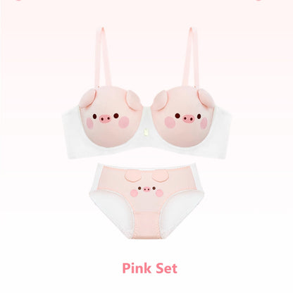 Sexy Pink Piggy Wirefree Push-up Bra Set