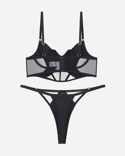 Push Up Mesh Hollow Bra and Thong Set