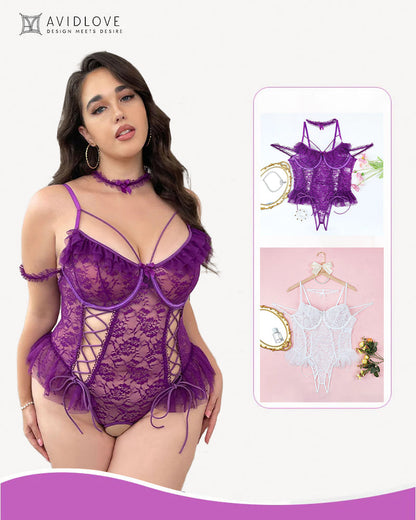 2 Packs Plus Size Sheer Lace Bodysuits