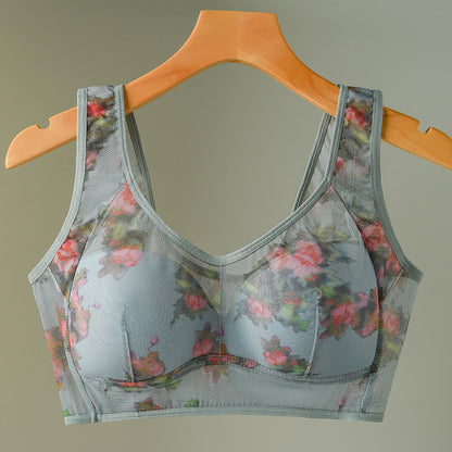Middle-aged Printed Bra Large Size Thin Style Wireless Vest-style Bra Prevent Sagging  Seamless