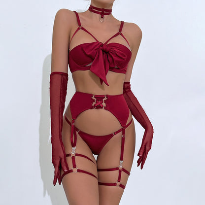 Sexy Temptation Garter Hollow Gather Four-piece Sexy Lingerie