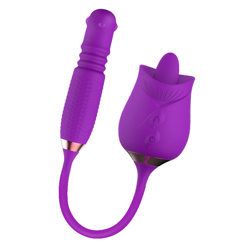 Quusvik - Purple Rose Toy Rotating Pearls Telescopic Tongue-licking Vibrator