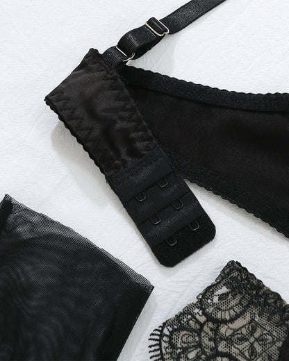 Embroidery Lace Garter Belt Lingerie Set
