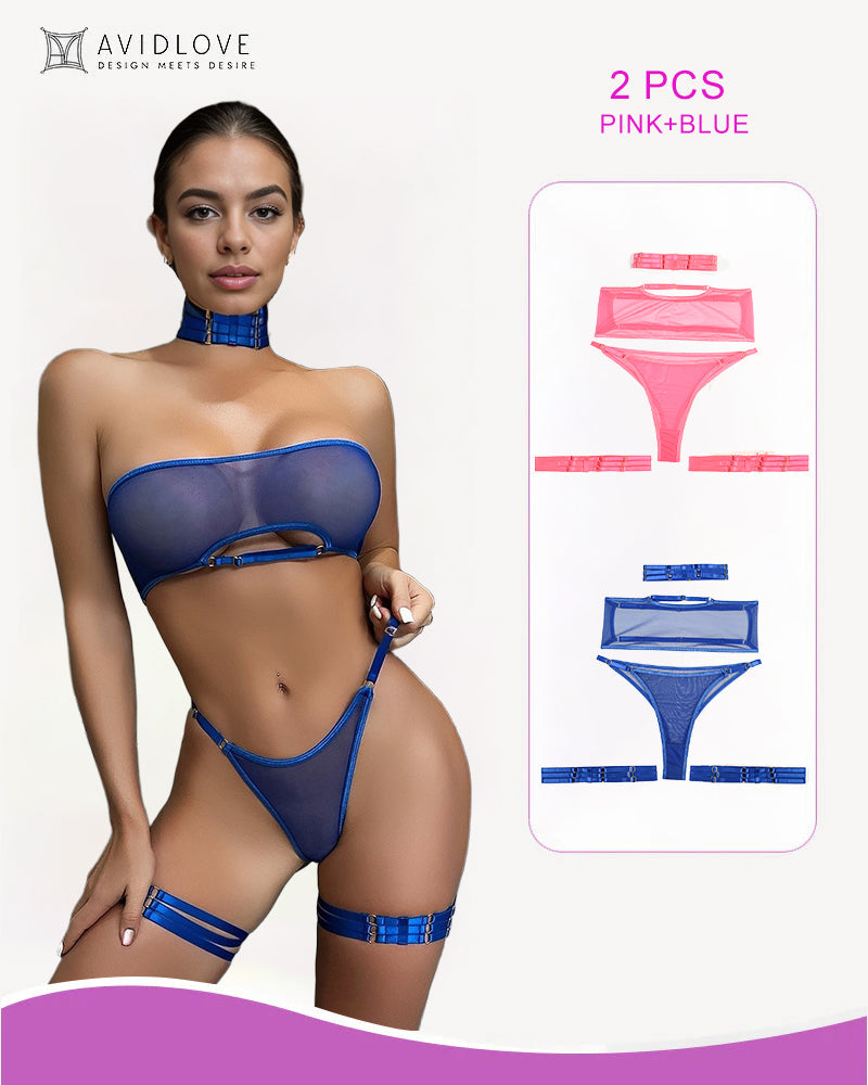 4 Piece Sheer Mesh Bra and Thong Set