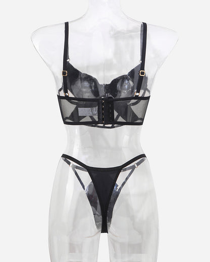 Push Up Mesh Hollow Bra and Thong Set