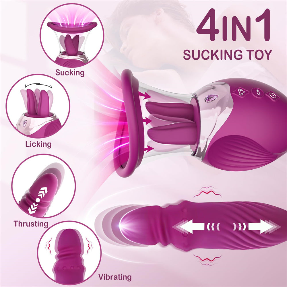 Quusvik - Rose Sex Toy 4 In1 Tongue Licking Thrusting G Spot Vibrator Clitoral Nipple Sucker Pump Stimulator