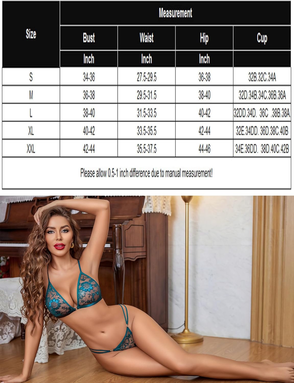 Women's Captivating 2-Piece Lingerie Set Halter-Style Lace See-Through Bra Alluring Panty