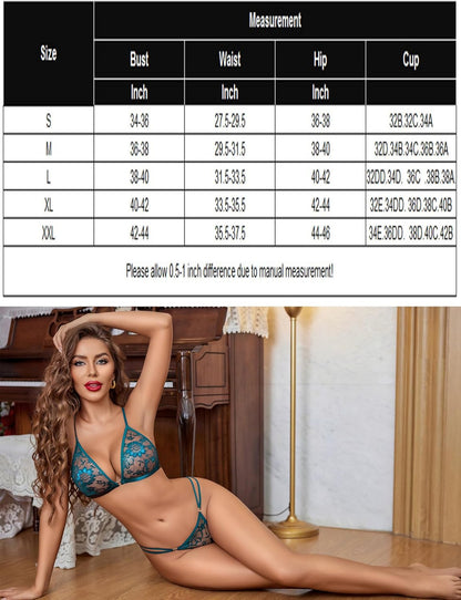 Women's Captivating 2-Piece Lingerie Set Halter-Style Lace See-Through Bra Alluring Panty