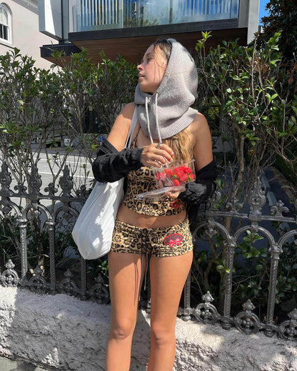 Leopard Print Sexy Halter Sling Ultra Short Hot Pants