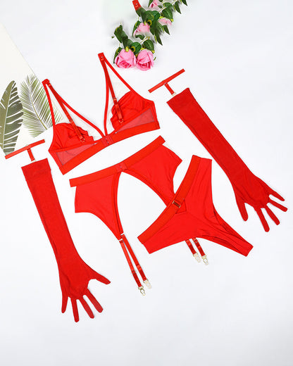 Exotic Gloves Mesh Lingerie Sets