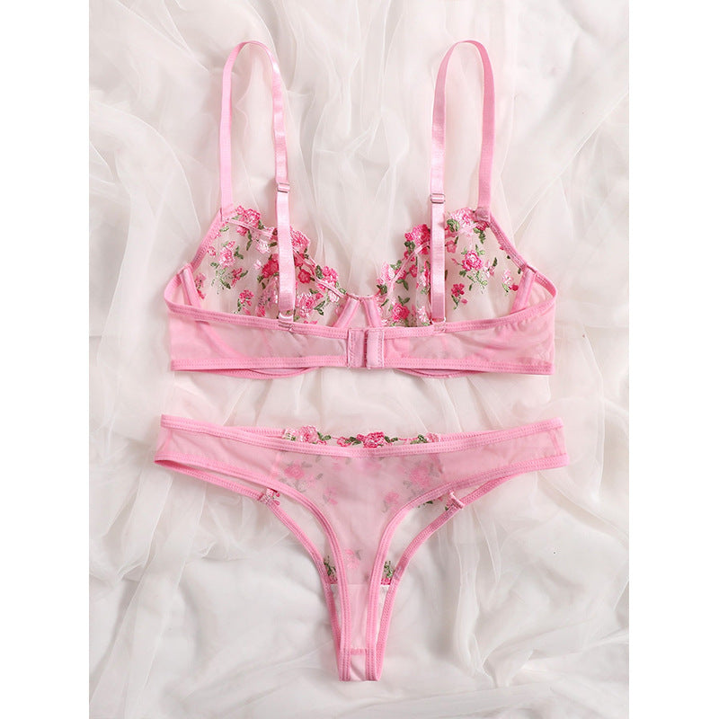 See-through Rose Lace Bikini Sexy Lingerie Set