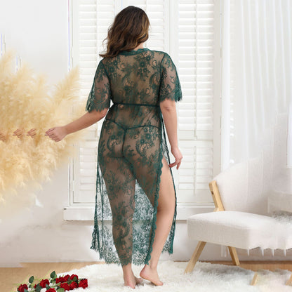 Lace Mesh See-through Sexy Big Dress Sexy Long-Sleeved Suit