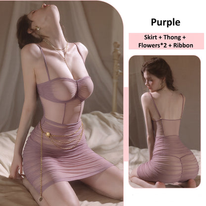 Sexy Lace Ruffled See-through Tight Bodycon Skirt