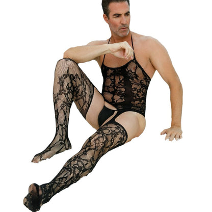 Men's Plus Size Stockings Mesh Lace Hollow Out See Through Sexy Lingerie