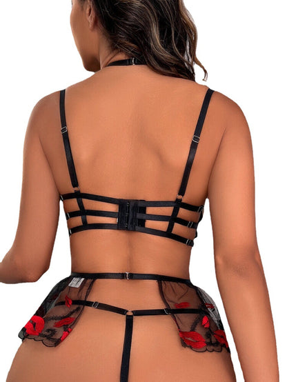 Sexy Women's Ruffle Lingerie Set Mesh with Embroidered Details for an Alluring Appeal