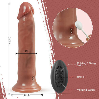 9.17" Rotating & Swinging Dildo – 5 Beads, 8 Vibrating Modes, Remote Control & Suction Cup