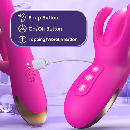 Quusvik Bunny Klitoris- und G-Punkt-Vibrator – 10 Flatter-, 7 Wackel- und 7 Vibrationen, IPX6 wasserdicht, Rosenrot