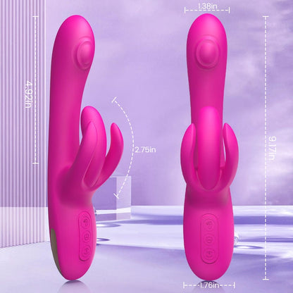Quusvik Bunny Klitoris- und G-Punkt-Vibrator – 10 Flatter-, 7 Wackel- und 7 Vibrationen, IPX6 wasserdicht, Rosenrot