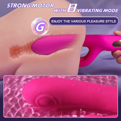Quusvik Bunny Klitoris- und G-Punkt-Vibrator – 10 Flatter-, 7 Wackel- und 7 Vibrationen, IPX6 wasserdicht, Rosenrot