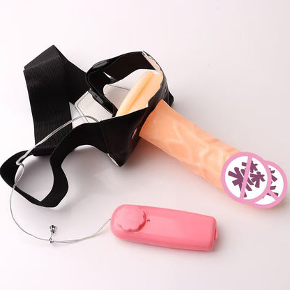 Hollow wearable penis men's leather pants ED auxiliary alternative soft rubber speed-adjustable vibration penis leather pants sex toy