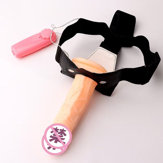 Hollow wearable penis men's leather pants ED auxiliary alternative soft rubber speed-adjustable vibration penis leather pants sex toy