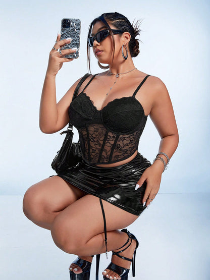 Plus Size Camisole Tube Top Lace See-through Women's Top