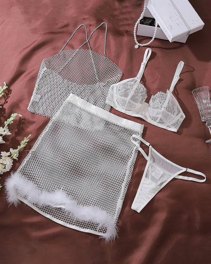 Stretch Lace Fishnet Four-piece Set