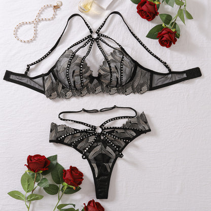 Women's Lace Embroidery Push - Up Sexy Lingerie Bra Panty Set