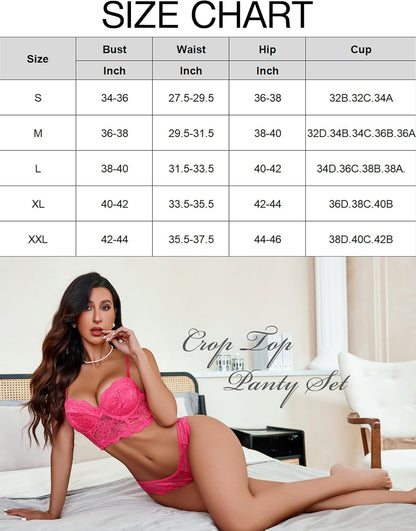 Women's Exquisite 2-Piece Lace Lingerie Set V-Neck Corset Tops Bra PantyNightwear